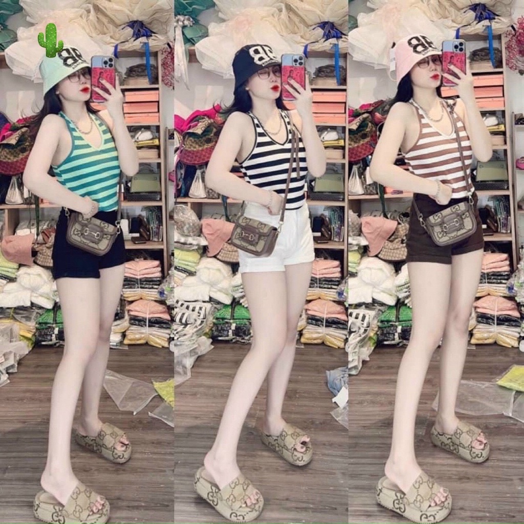 áo kiểu cổ v sát nách kẻ sọc ngang màu sắc đẹp p