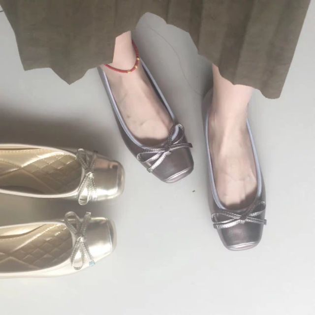 Giầy bệt nơ mũi vuông sẵn vàng 37 , đen 37 , vàng 36  hagauorder hagauorder | BigBuy360 - bigbuy360.vn