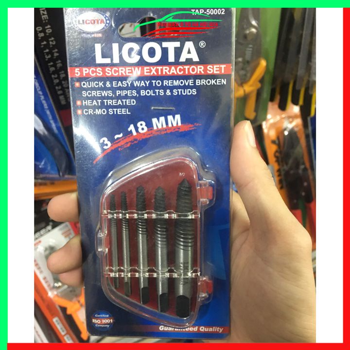 Bộ mở ốc vít gãy, toét đầu Licota - 5 mũi taro 3-18mm TAP-50002