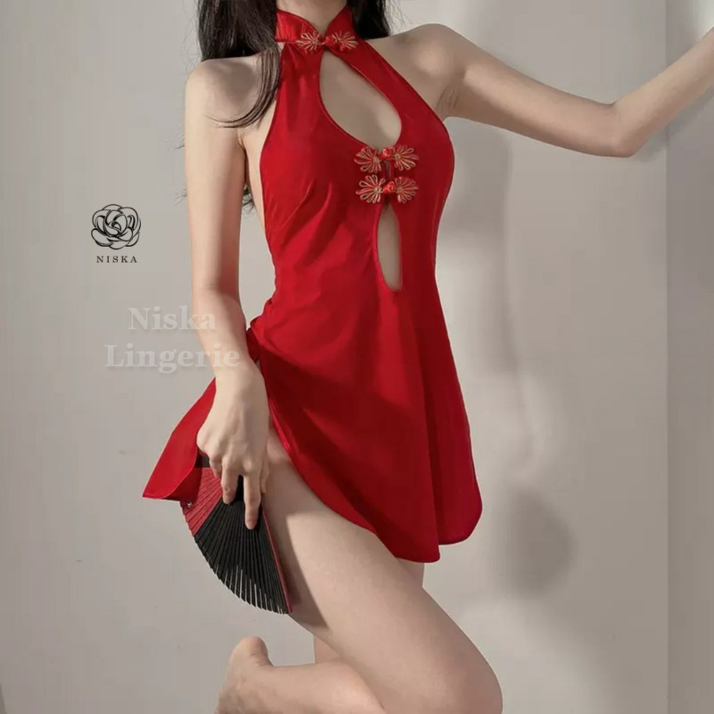 Đầm Trung Hoa xẻ tà (3 phiên bản màu) - Mã D226