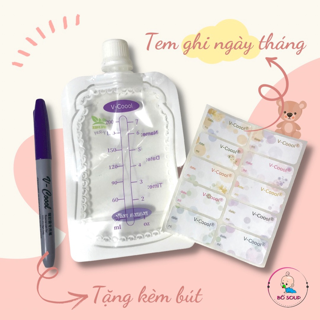 Túi trữ sữa Vcoool kèm cổ nối siêu tiện lợi