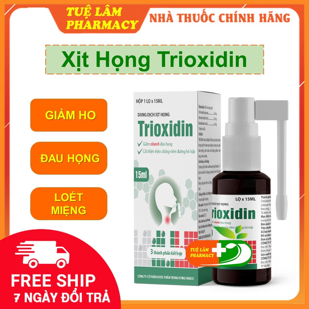 Xịt Họng Trioxidin 15ml - Cắt phăng cơn ho sau 10 giây, giảm nhanh đau rát họng, ngứa họng, viêm loét miệng lưỡi