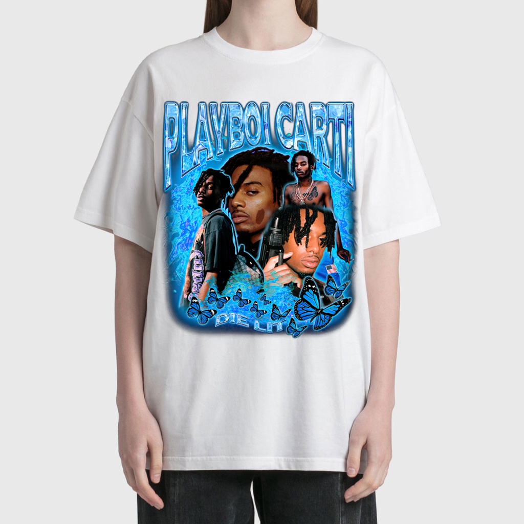 Áo Thun Vintage Playpoi Carti Tay Lỡ Unisex - Đen/Trắng Cổ Tròn | Blackwork