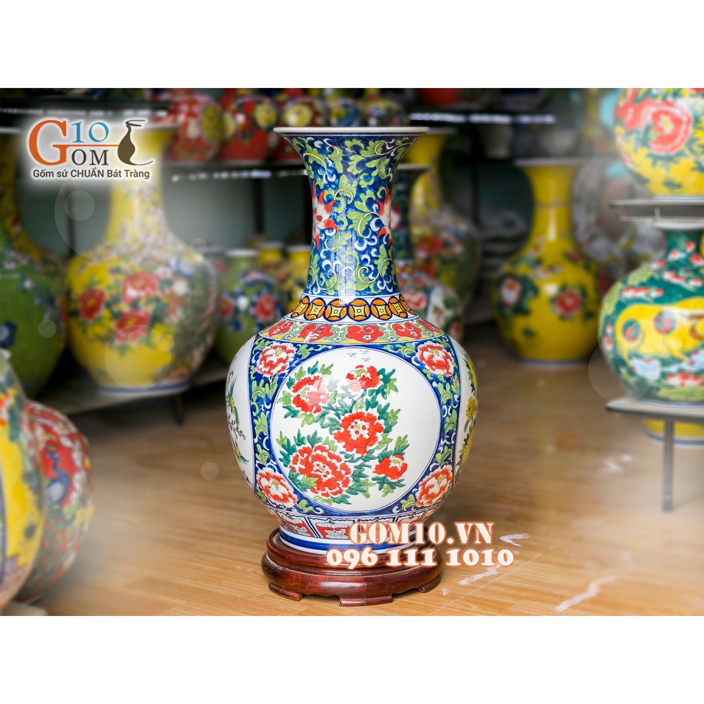 Bình hoa nền trắng dáng tỏi vẽ Tứ Cảnh 62cm