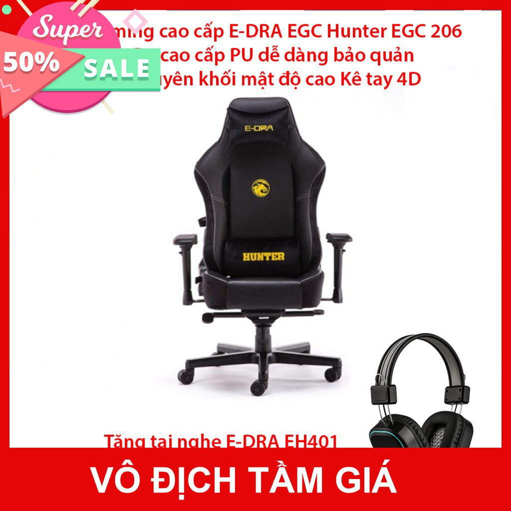 Ghế Xoay Gaming cao cấp E-DRA Hunter EGC 206 - Chất liệu da PU dễ dàng bảo quản - Đệm đúc nguyên khối