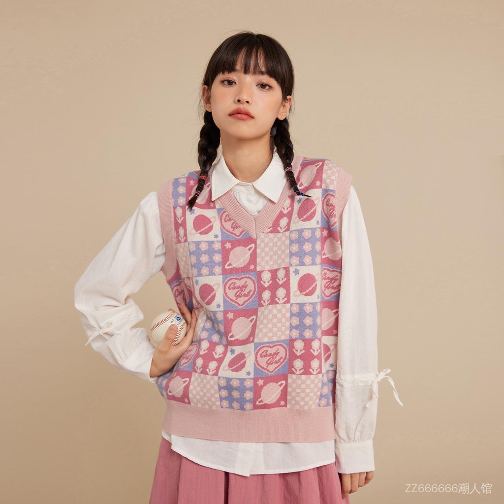 Áo Sweater Sát Nách Cổ Chữ V Dáng Rộng Dễ Thương Phong Cách Nhật Bản Thời Trang Xuân Thu Cho Nữ 2022