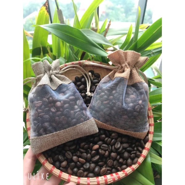 Túi vải đay dây rút có cửa sổ đựng cà phê, hoa thơm, đồ trang trí