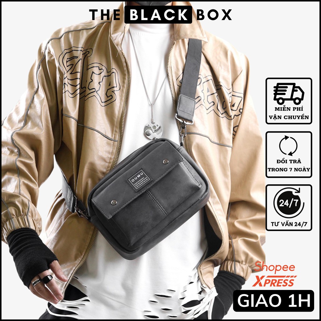 Túi Đeo Chéo Nam OUMU Da PU Cao Cấp Màu Xám Xi Măng Cặp Đeo Vai Đi Chơi Dạo Phố Túi Xách Nam Phong Cách Street Wear 2022