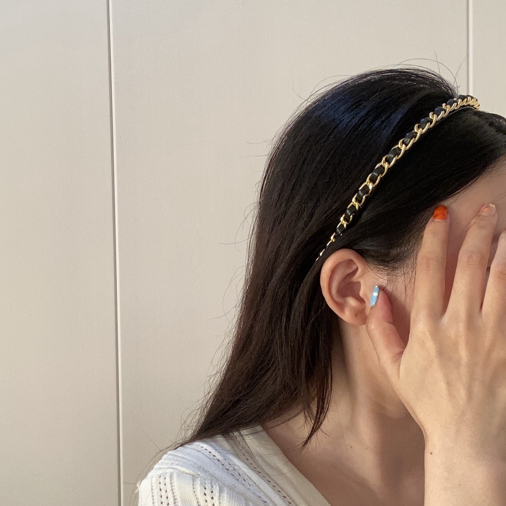 Băng Đô Cài Tóc Bằng Da Phối Xích Thời Trang Đơn Giản 19A1272