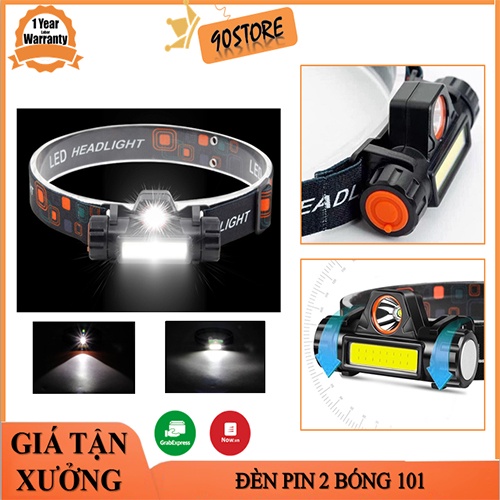 Đèn pin 101 đội đầu 2 bóng chiếu xa siêu sáng nhỏ gọn tiện lợi