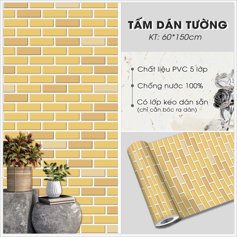 Giấy Dán Tường Giả Gạch Màu Vàng Chấm Bi Mã (M8) | Decal Dán Tường Chất Liệu Chống Bám Bẩn Dễ Lau Chùi Vệ Sinh
