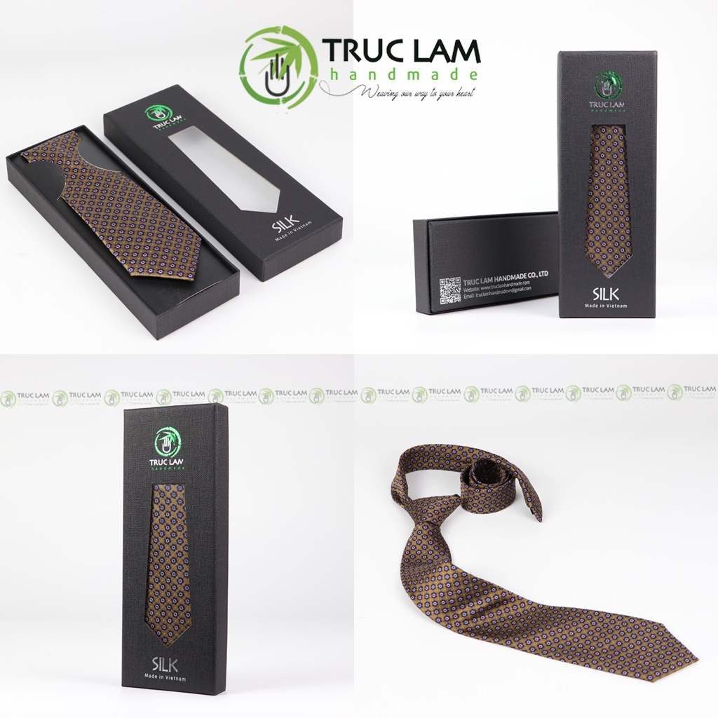 Cà Vạt Lụa 8cm Cho Nam Cao Cấp Họa Tiết Hoa Nâu Sang Trọng MS7 - Trúc Lâm Handmade