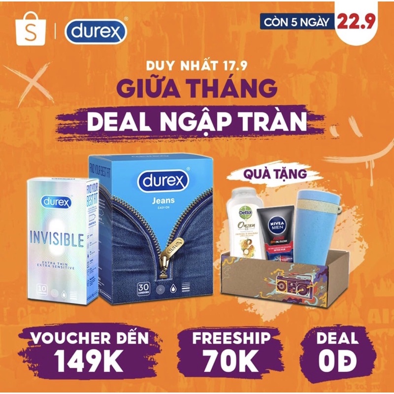 Bao cao su Durex INVISIBLE √ Siêu Mỏng √ hộp/10bao), BCS Durex Siêu mỏng cho cảm giác chân thật nhất