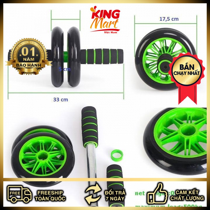 Dụng cụ tập cơ bụng Double Wheel tặng kèm thảm(Kingmart68)