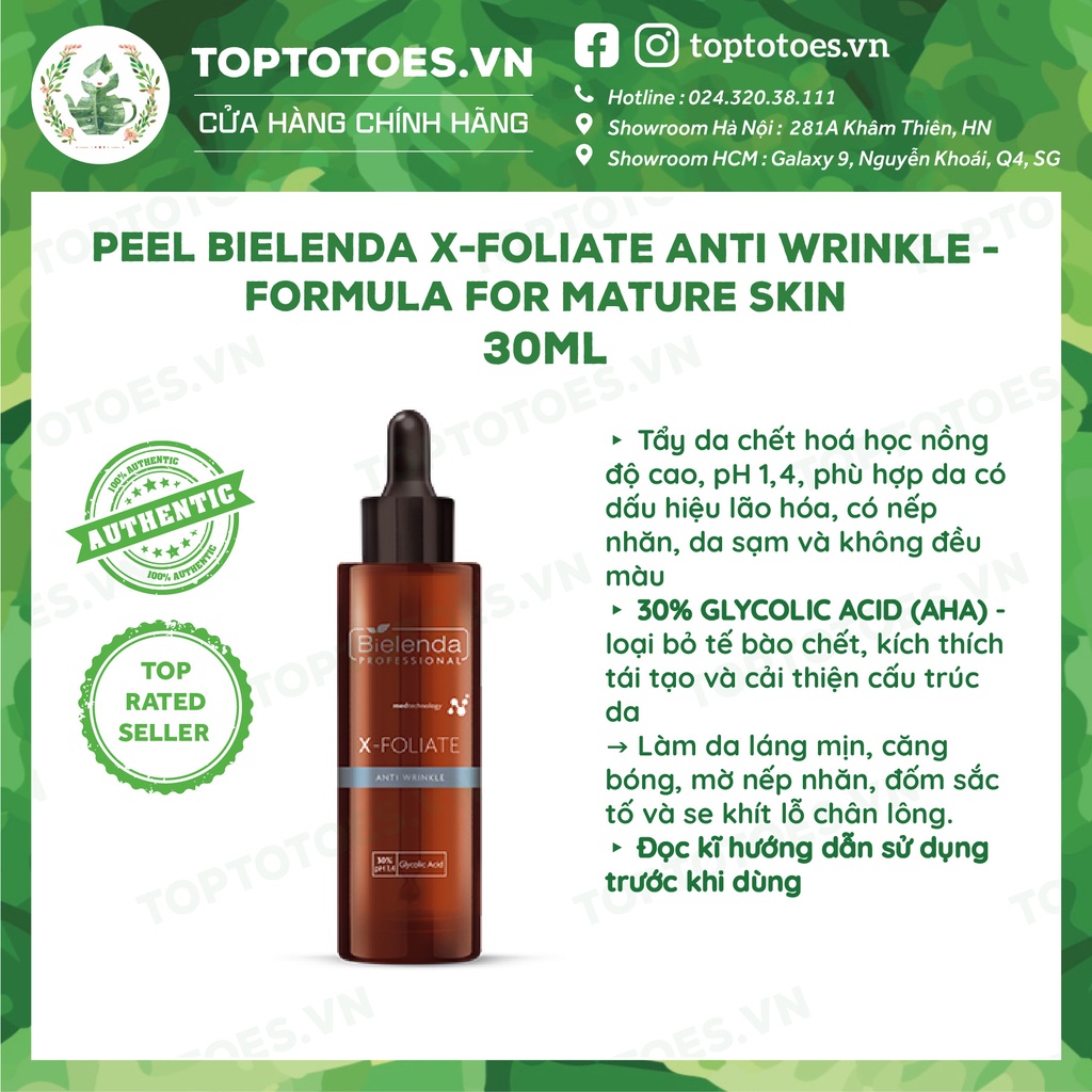 Tẩy da chết hoá học trẻ hoá da Peel Bielenda Professional X - FOLIATE Anti Wrinkle - formula for mature skin 30ml