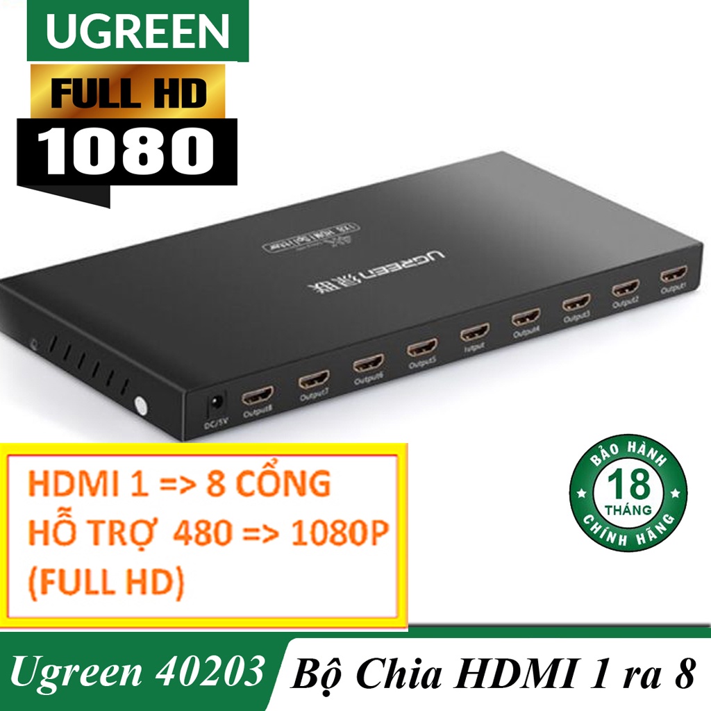 [Mã 254ELSALE giảm 7% đơn 300K] Bộ Chia 1 HDMI Ra 8 HDMI Chính Hãng Ugreen 40203 Cao Cấp