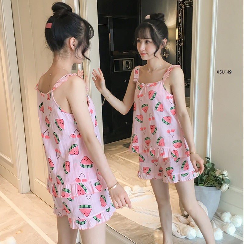 XẢ HÀNG XSU149 Set đồ ngủ cotton đũi mềm mịn dễ thương