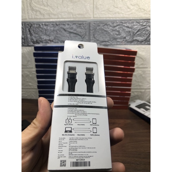 Cáp sạc nhanh PD USB-C to USB-C 0.3m ivalue Unitary TPE - Bảo hành 12 tháng