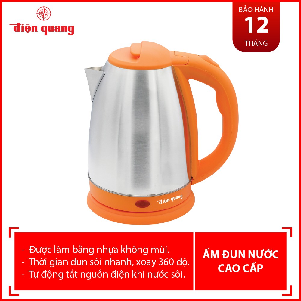 Ấm Siếu Tốc, Ấm đun nước siêu tốc Điện Quang(1500W, 1.8L, INOX 201, nhựa PP, màu cam)