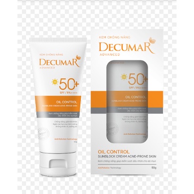 Kem chống nắng da mặt Decumar Advanced Sunblock 50gr không gây nhờn rít bật tông cho da mụn
