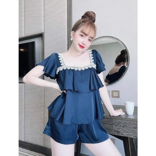Đồ ngủ 2 dây sexy bộ lụa satin phối ren đồ bộ mặc nhà nữ freesize dưới 58kg
