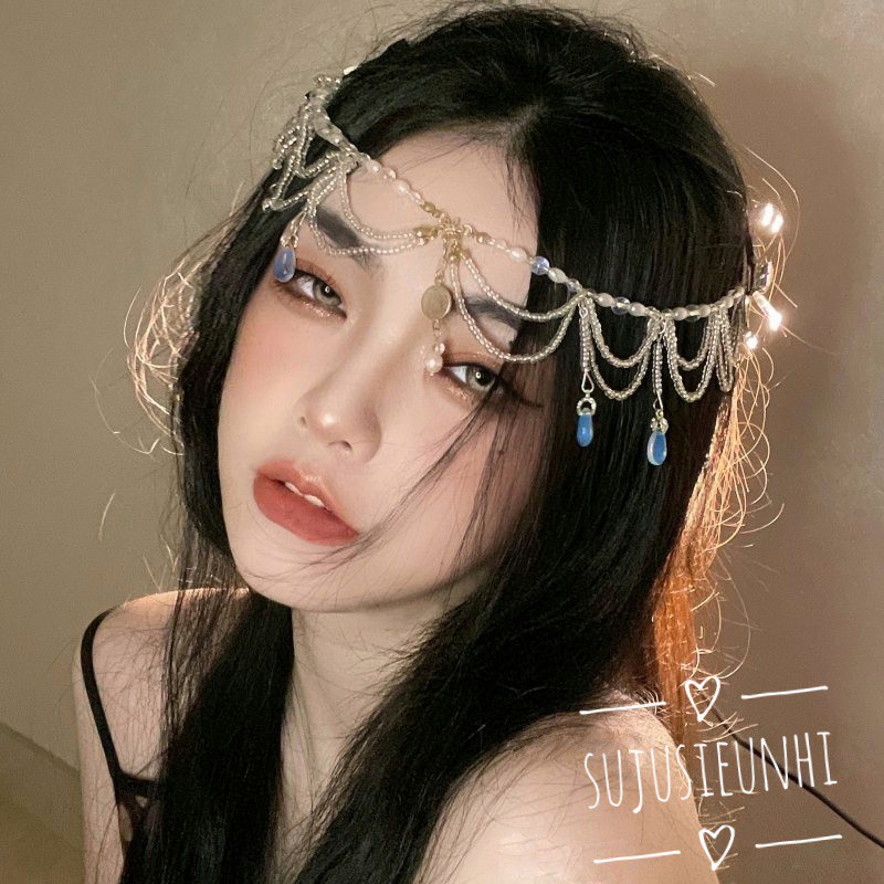Vòng ngọc tua rua đeo đầu/trang trí trán cosplay cổ phong