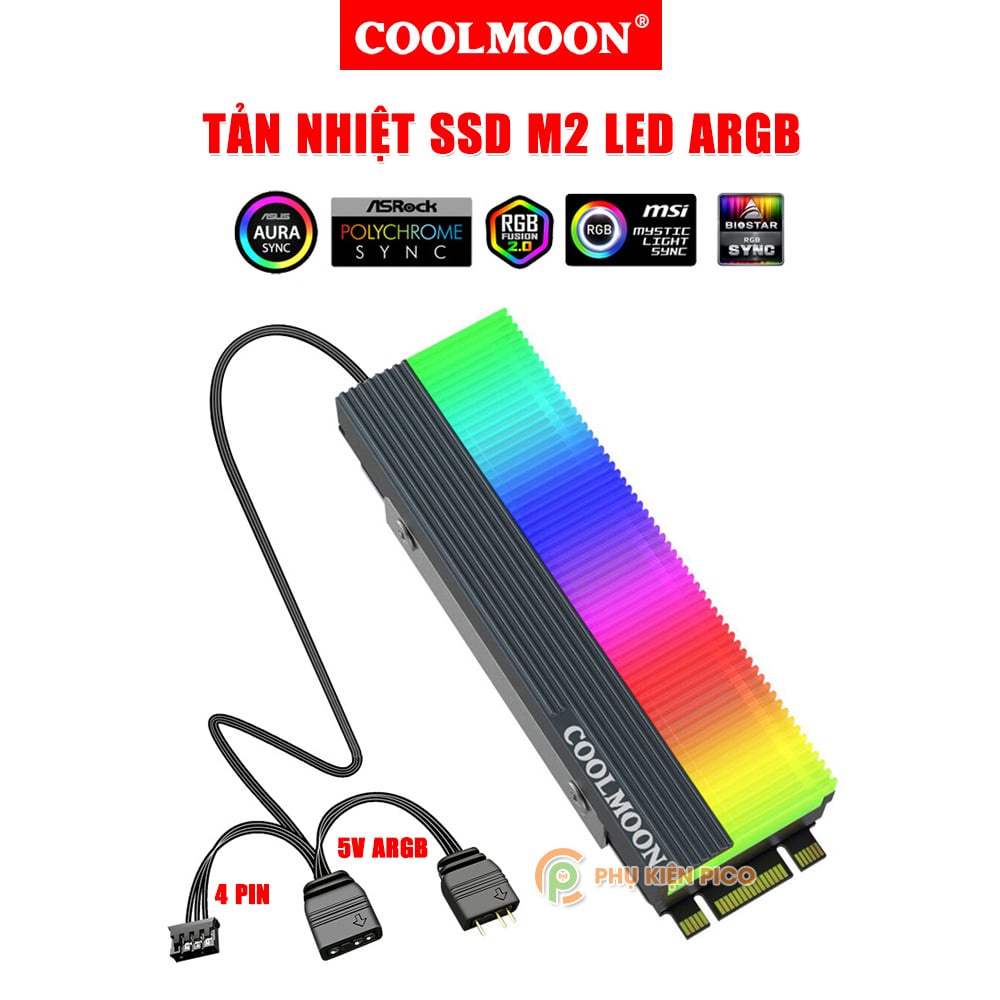Ốp tản nhiệt SSD M2 Led ARGB Tản nhiệt ssd m2 nvme M.2 2280 cao cấp Coolmoon A-RGB