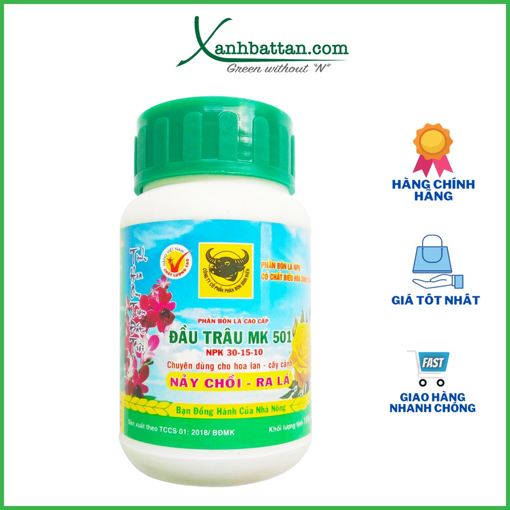 Phân Bón Đầu Trâu MK 501 - Siêu Kích Chồi Và Lá Lọ 100 Gram