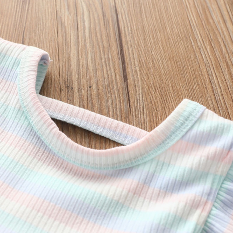 Đầm Công Chúa Kẻ Sọc Phối Ren Lưới Mùa Hè Hàn Quốc Mới Cho Bé Gái