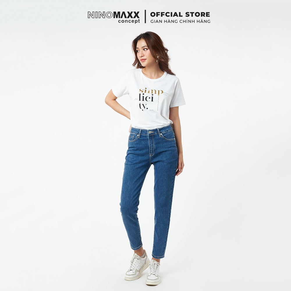 Ninomaxx Quần jean Basic nữ Cropped co dãn tốt 2202027