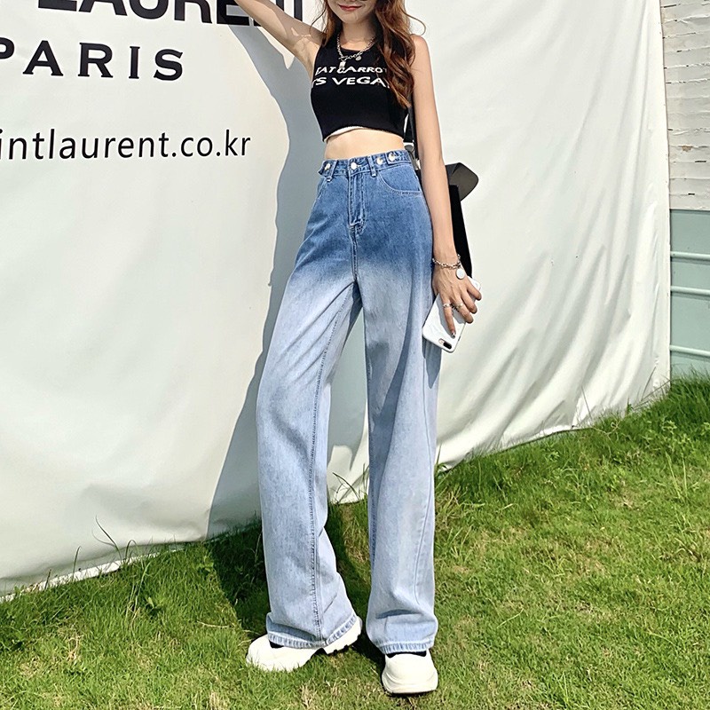 Quần Jeans Nữ Ống Suông - Quần Bò Nữ Ống Rộng Loang Màu Cá Tính