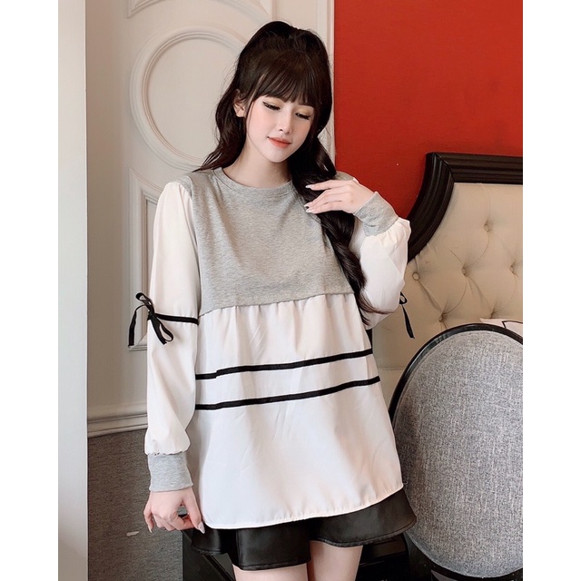 Áo bầu dài tay đẹp mùa thu cotton pha thô