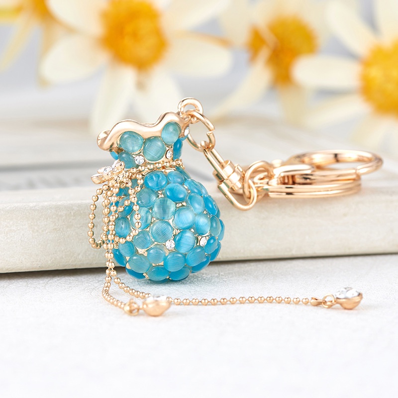 Móc khóa hình túi xách đính đá opal phong cách Trung Hoa Móc khóa hình túi xách