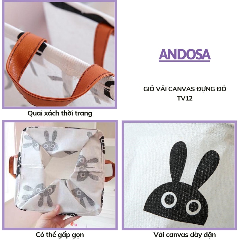 Giỏ đựng quần áo chăn màn đồ dơ túi vải canvas vuông gấp gọn đựng đồ đa năng ANDOSA TV12