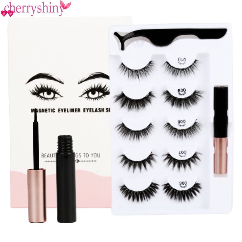 Set 5 cặp lông mi giả 3D từ tính kèm bút kẻ mắt dạng lỏng
