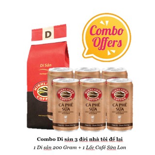 Combo cafe rang xay highlands coffee di sản 200gr + cà phê sữa lon
