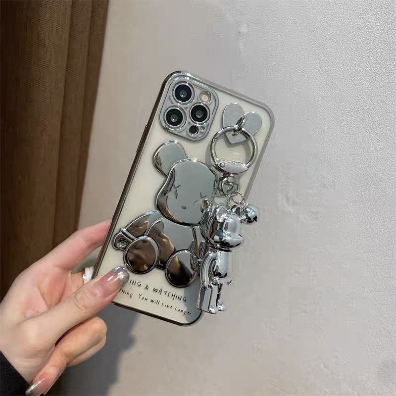Ốp điện thoại mềm trong suốt in hình gấu có móc khóa thích hợp cho iphone 12 11 pro max xs xr x 7plus 13 promax