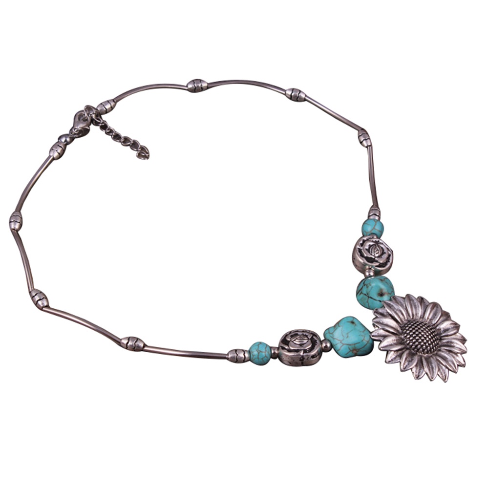 Vòng cổ Hợp Kim Hình Hoa Hướng Dương Đính Đá Ngọc Lam Nhân Tạo Thời Trang Cho Nữ