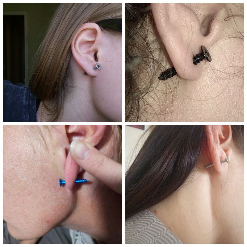 Khuyên Tai Đinh Tán Bằng Thép Không Gỉ Màu Vàng Đen Phong Cách Punk E-girl 2022 Cho Nam Và Nữ