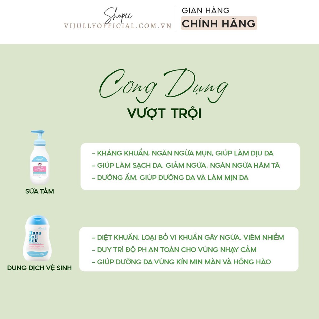 Combo sữa tắm thảo dược em bé và dung dịch vệ sinh Hanayuki Soft Silk