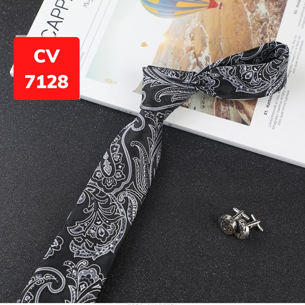Cravat Nam cỡ trung 7cm cao cấp nhiều mẫu lựa chọn, cà vạt chú rể, Cavat dự tiệc, Calavat công sở CV-7128