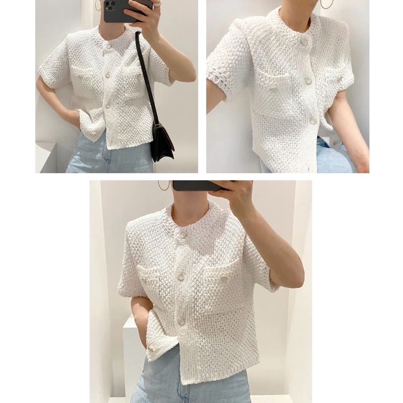 Áo len móc tay ngắn basic thanh lịch.