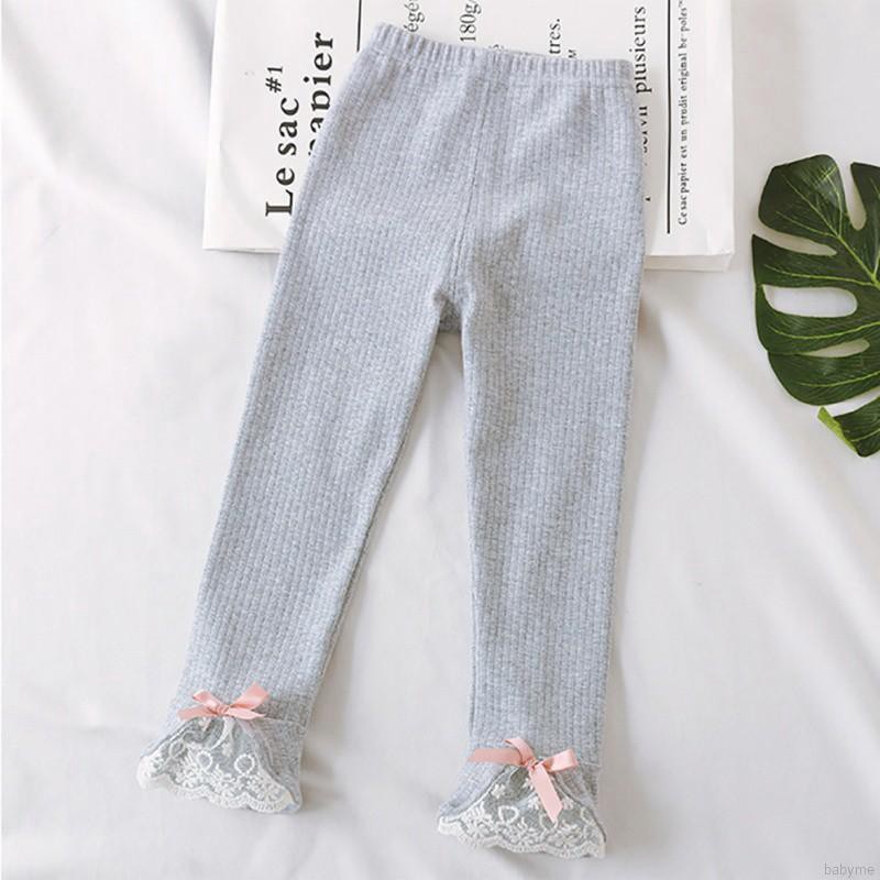 Babyme Children Kids Autumn Cartoon Lace Bow Thick Warm Casual Casual Sweet Slim Girls Pants