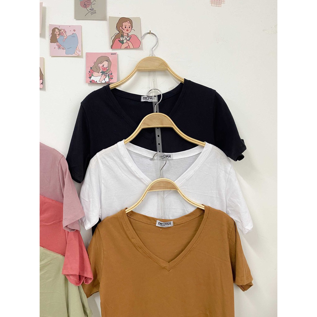 Áo thun trơn tay lỡ basic nữ, áo phông cổ V đẹp đi học ulzzang thời trang Fmstyle Saigon 21TU06T372101 | BigBuy360 - bigbuy360.vn