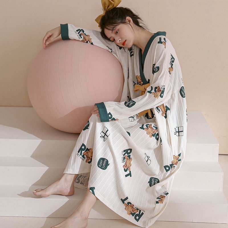Đồ ngủ Cotton Tay Dài Dáng Rộng In Họa Tiết Hoạt Hình Phong Cách Nhật Bản Dễ Thương Thời Trang Xuân Thu Cho Nữ