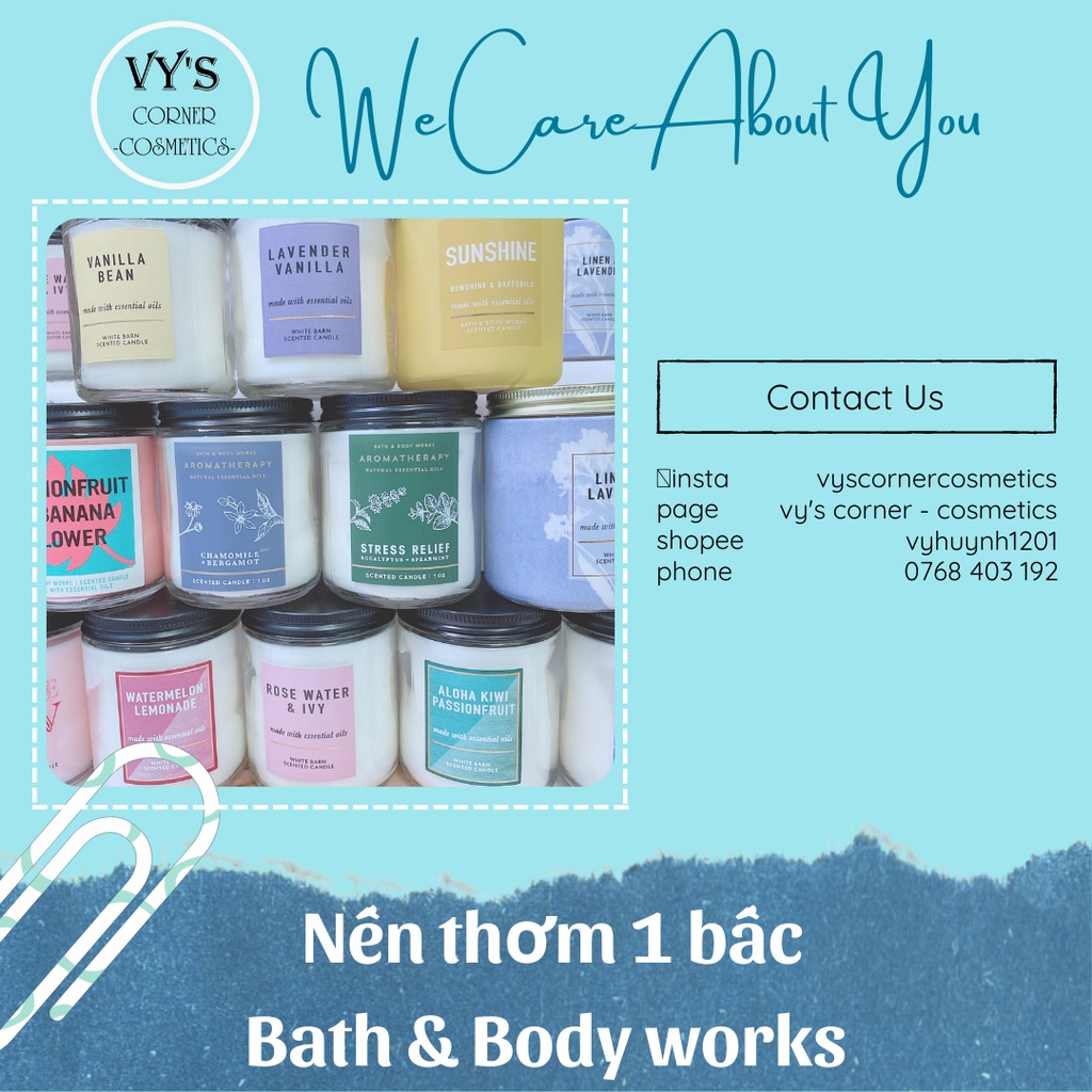 [CÓ BILL-sẵn] NẾN THƠM 1 BẤC BATH BODY WORKS 198G