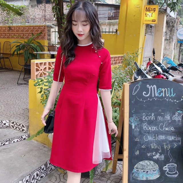 BÁN SỈ ÁO DÀI ĐỎ ĐÍNH HẠT CHO NỮ
