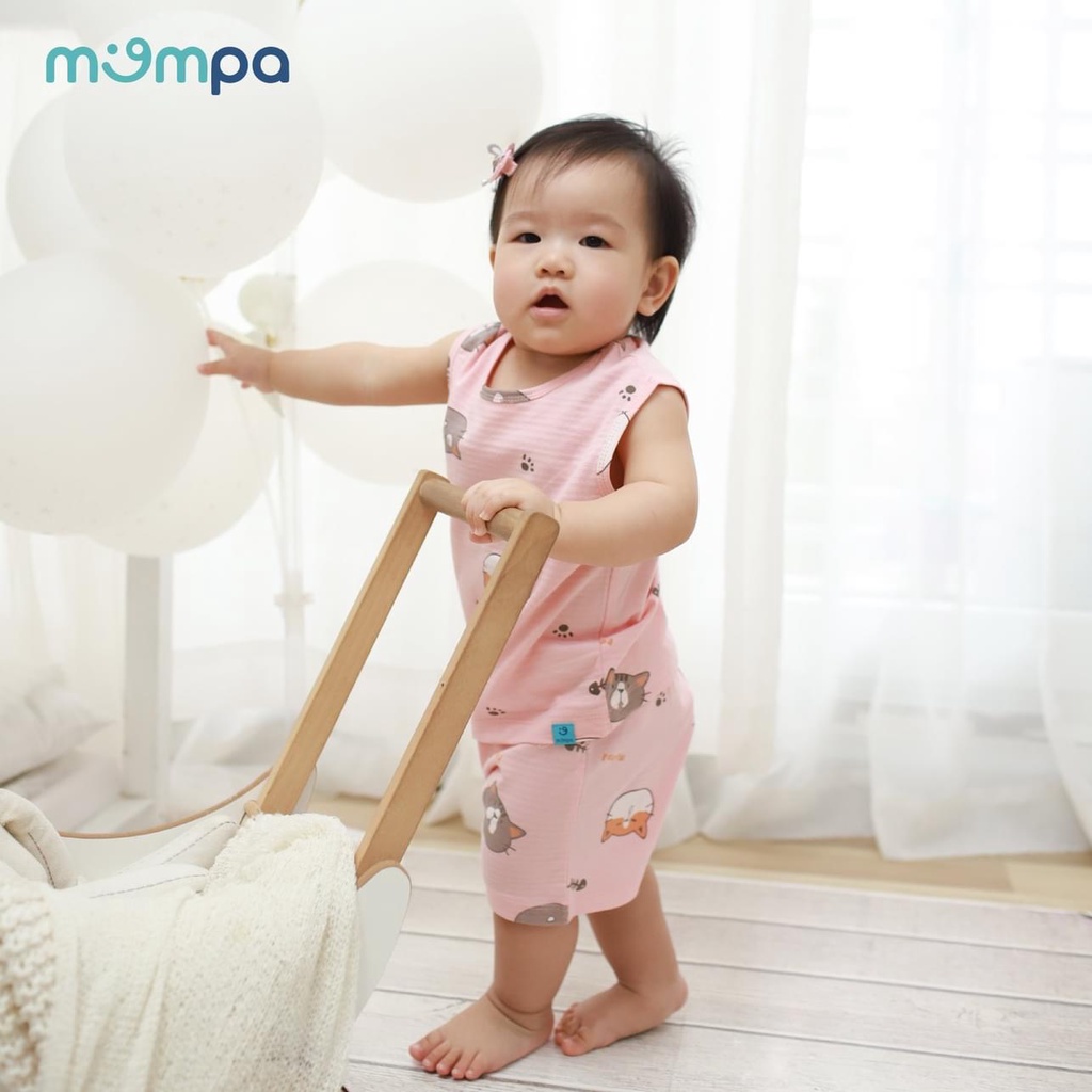 Bộ Mompa ba lỗ Cotton giấy Hàn Quốc cao cấp thoáng mát thấm hút tốt bộ sát nách in thú cưng cho bé trai bé gái MP611