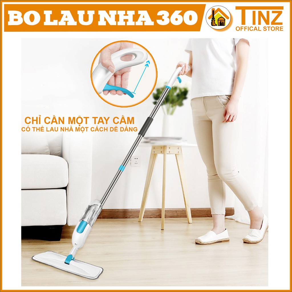 Chổi lau nhà, cây lau nhà xịt nước phun sương thông minh 360 độ TINZ|Mã Xmau