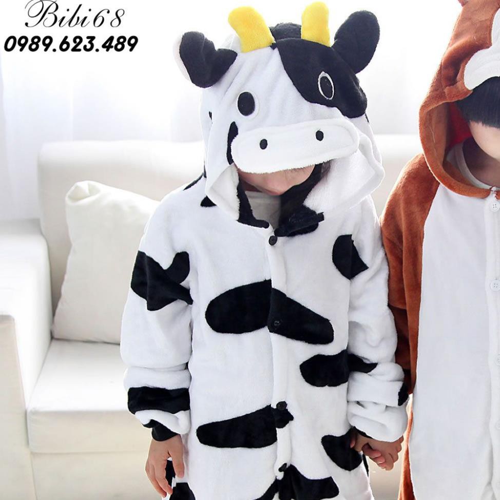 Bộ Đồ thú bò sữa liền thân lông mịn Pijama dành Cho Người Lớn và Trẻ Em kiểu dáng Động Vật Hoạt Hình Cosplay ༷